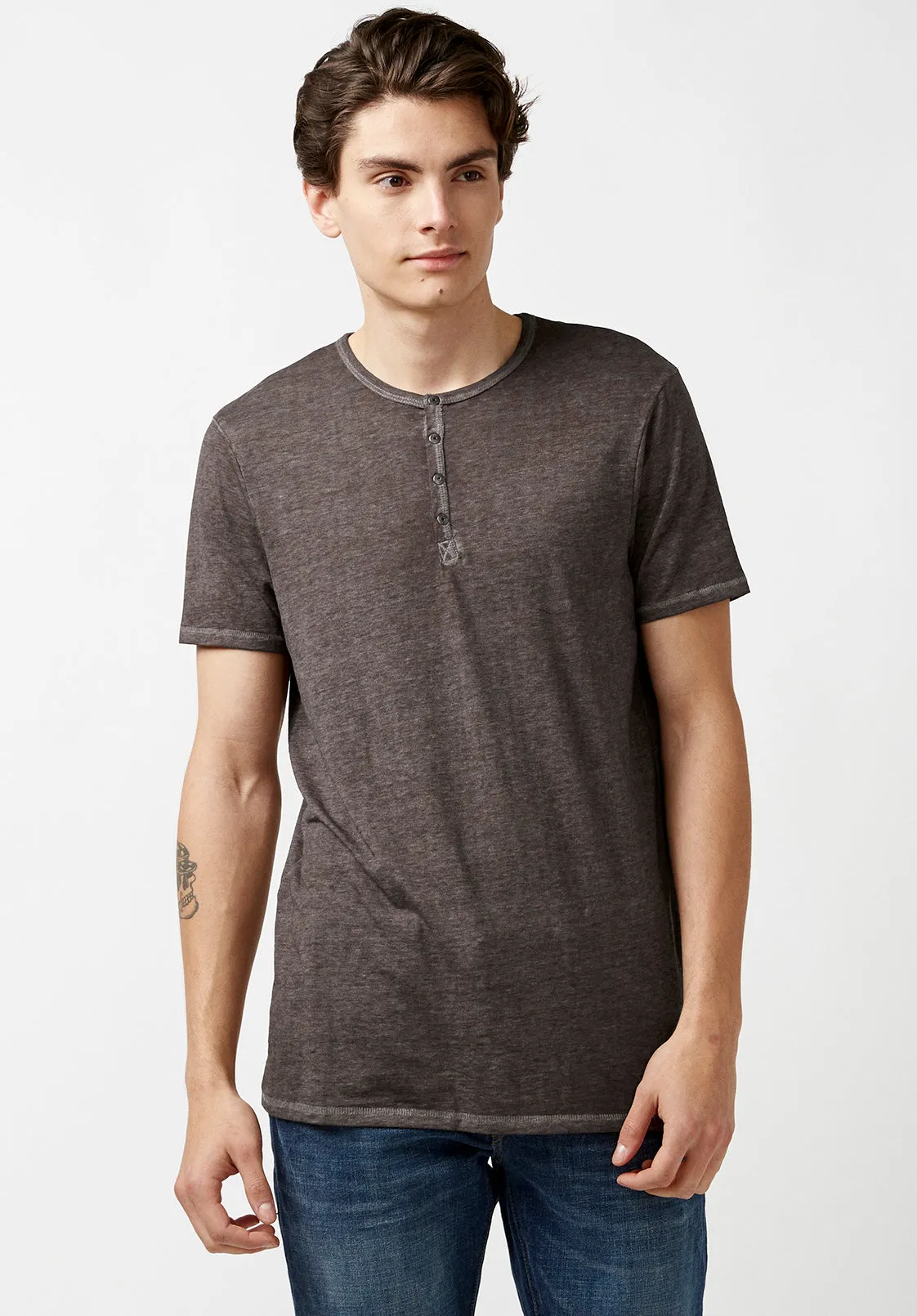 Kasum Buttoned Henley Men's T-Shirt in Dark Grey - BM21411 sold by Buffalo David Bitton