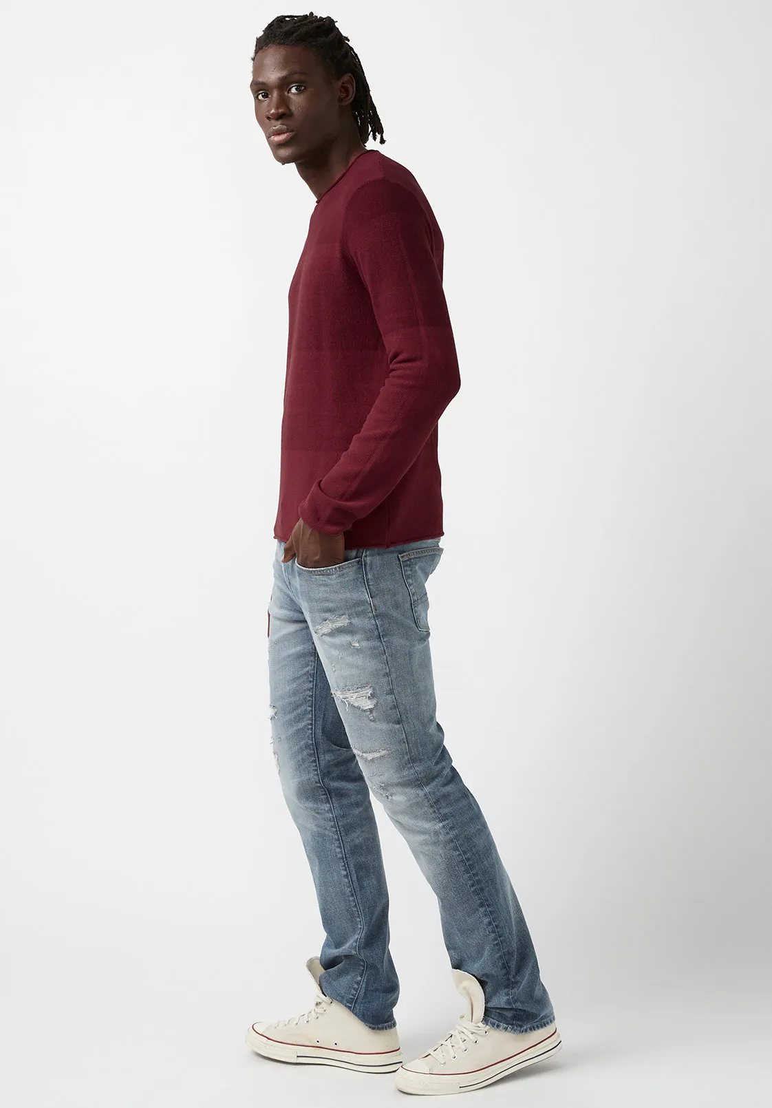 Wakoni Men’s Sweater in Dark Red Combo - BM24015 sold by Buffalo David Bitton product image thumbnail 4