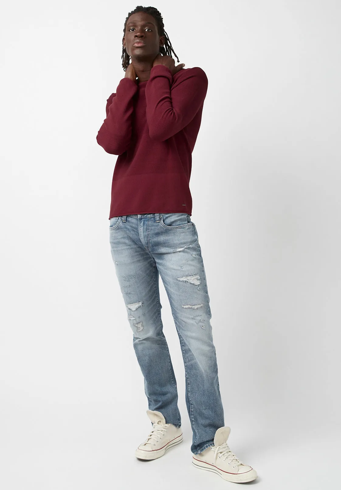 Wakoni Men’s Sweater in Dark Red Combo - BM24015 sold by Buffalo David Bitton product image thumbnail 5