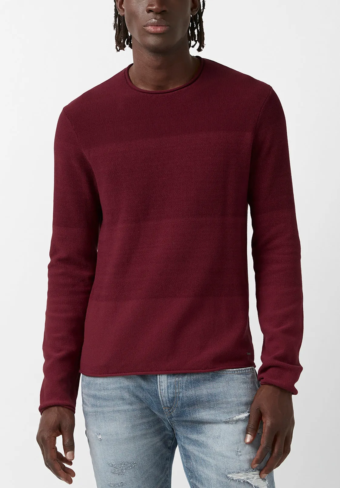 Wakoni Men’s Sweater in Dark Red Combo - BM24015 sold by Buffalo David Bitton