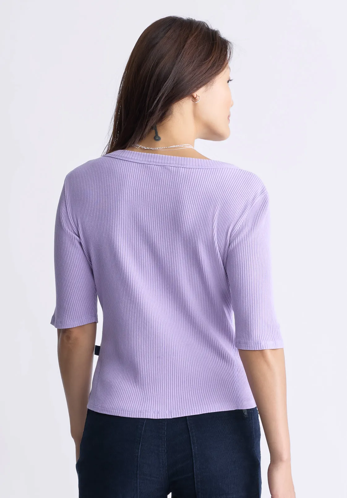 Tabbey Women's Elbow-Length Sleeve Ribbed Top, Purple - KT0152F sold by Buffalo David Bitton product image thumbnail 4