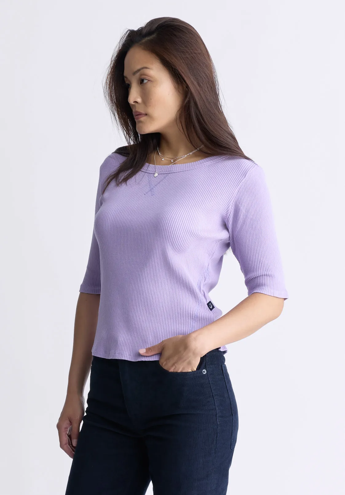 Tabbey Women's Elbow-Length Sleeve Ribbed Top, Purple - KT0152F sold by Buffalo David Bitton product image thumbnail 3