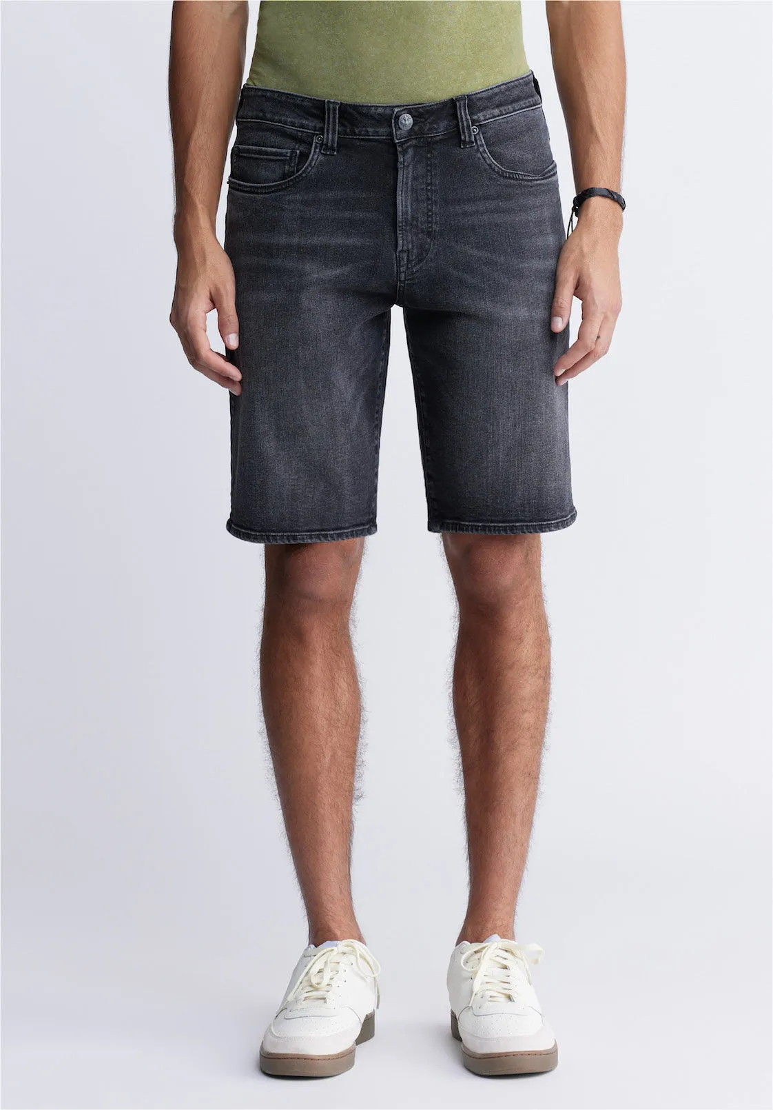 Relaxed Straight Dean Men's Denim Shorts in Crinkled Black - BM22849 sold by Buffalo David Bitton