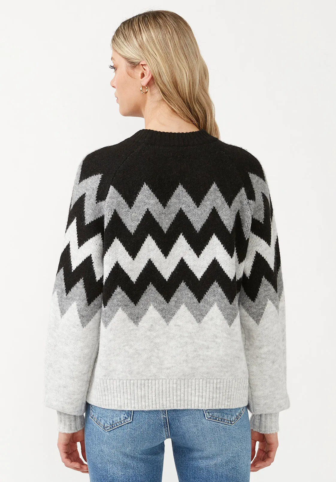 Nerissa Women's Crewneck Sweater in Black & Grey Chevron Print - SW0023F sold by Buffalo David Bitton product image thumbnail 3
