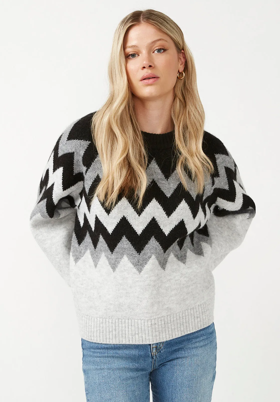Nerissa Women's Crewneck Sweater in Black & Grey Chevron Print - SW0023F sold by Buffalo David Bitton product image thumbnail 5