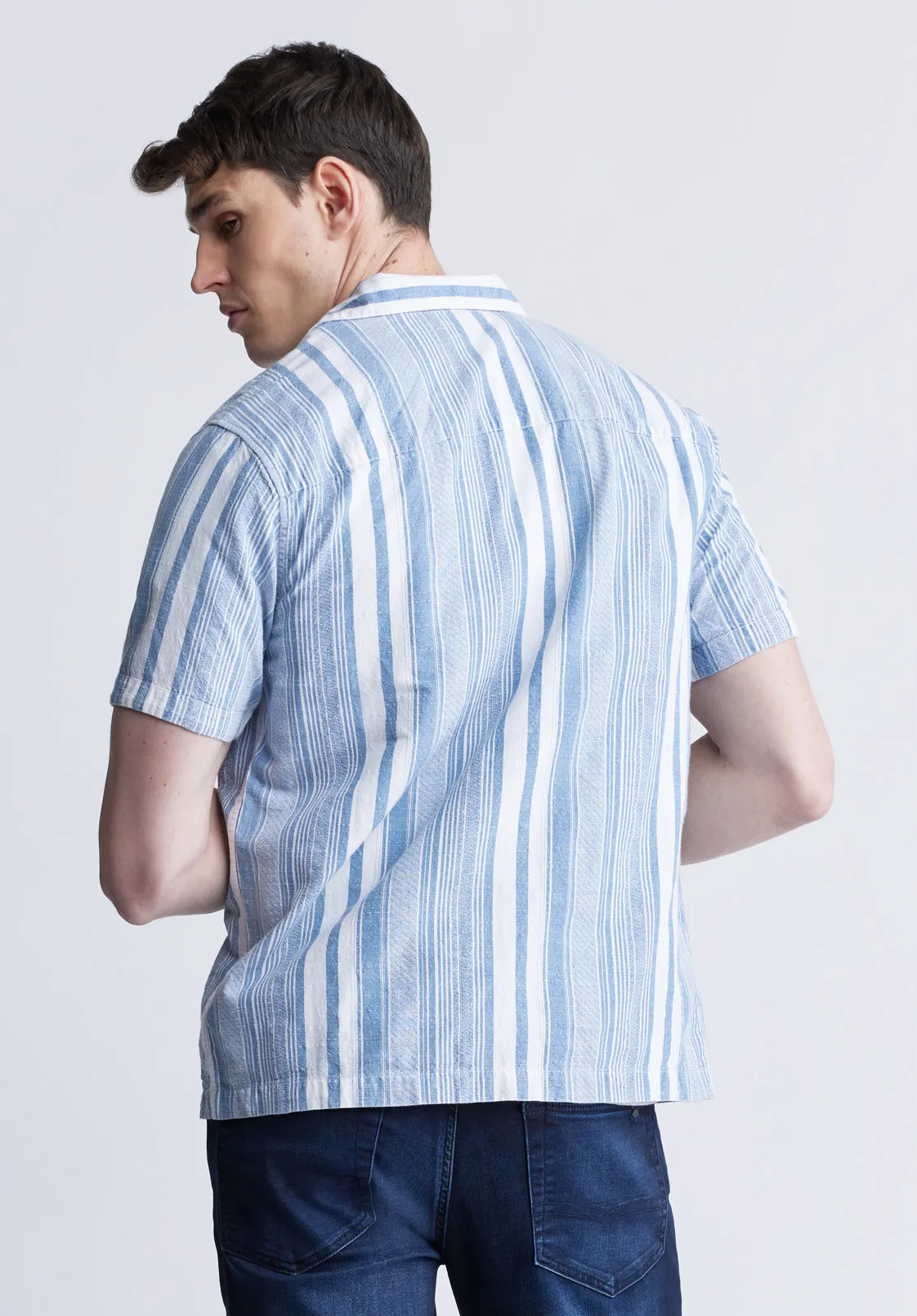 Sinap Men's Short Sleeve Striped Shirt, Blue and White - BM24367 sold by Buffalo David Bitton product image thumbnail 4