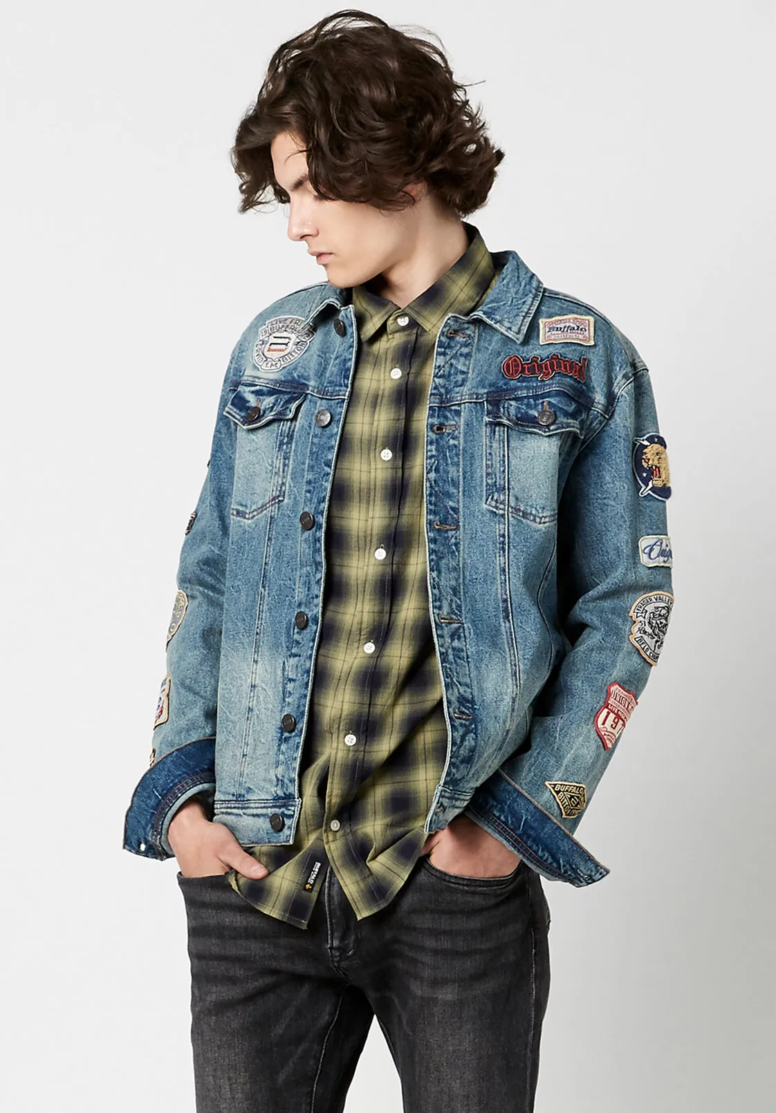 Joe Men's Patched Jean Jacket in Blue Vintage and Worn - BM22143 sold by Buffalo David Bitton