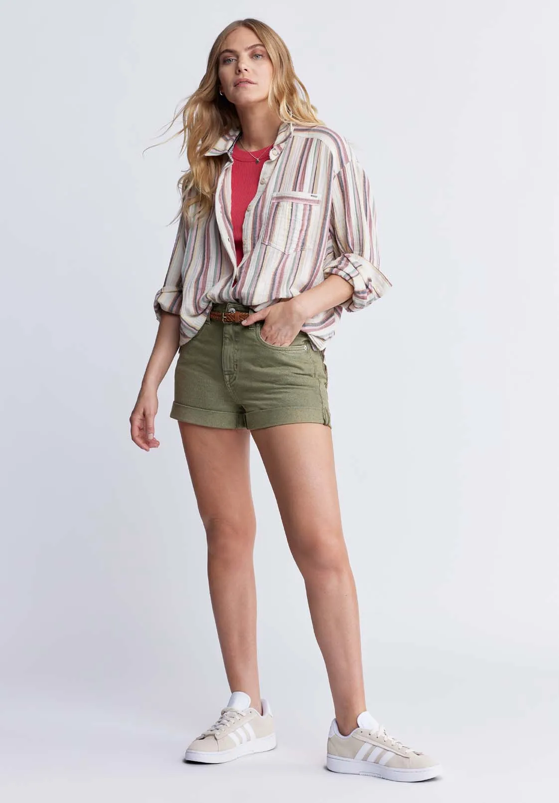 Aija Women’s Long Sleeve Striped Blouse, Beige & Pink - WT0080P sold by Buffalo David Bitton product image thumbnail 5
