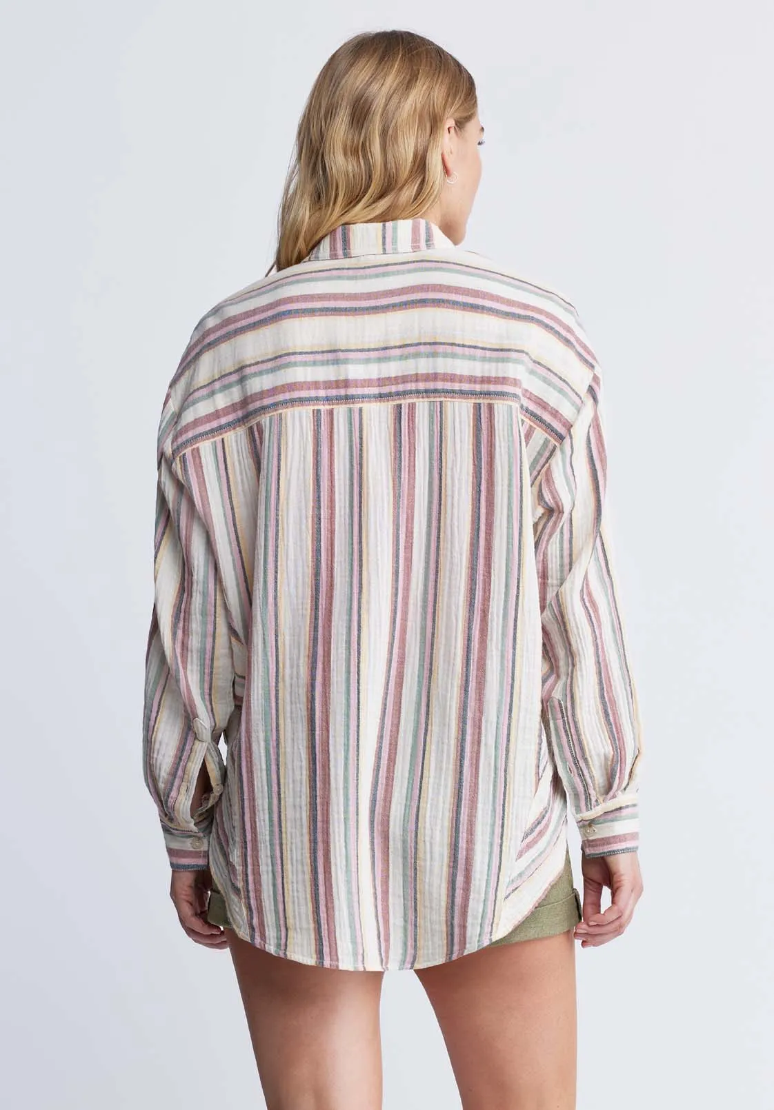 Aija Women’s Long Sleeve Striped Blouse, Beige & Pink - WT0080P sold by Buffalo David Bitton product image thumbnail 4