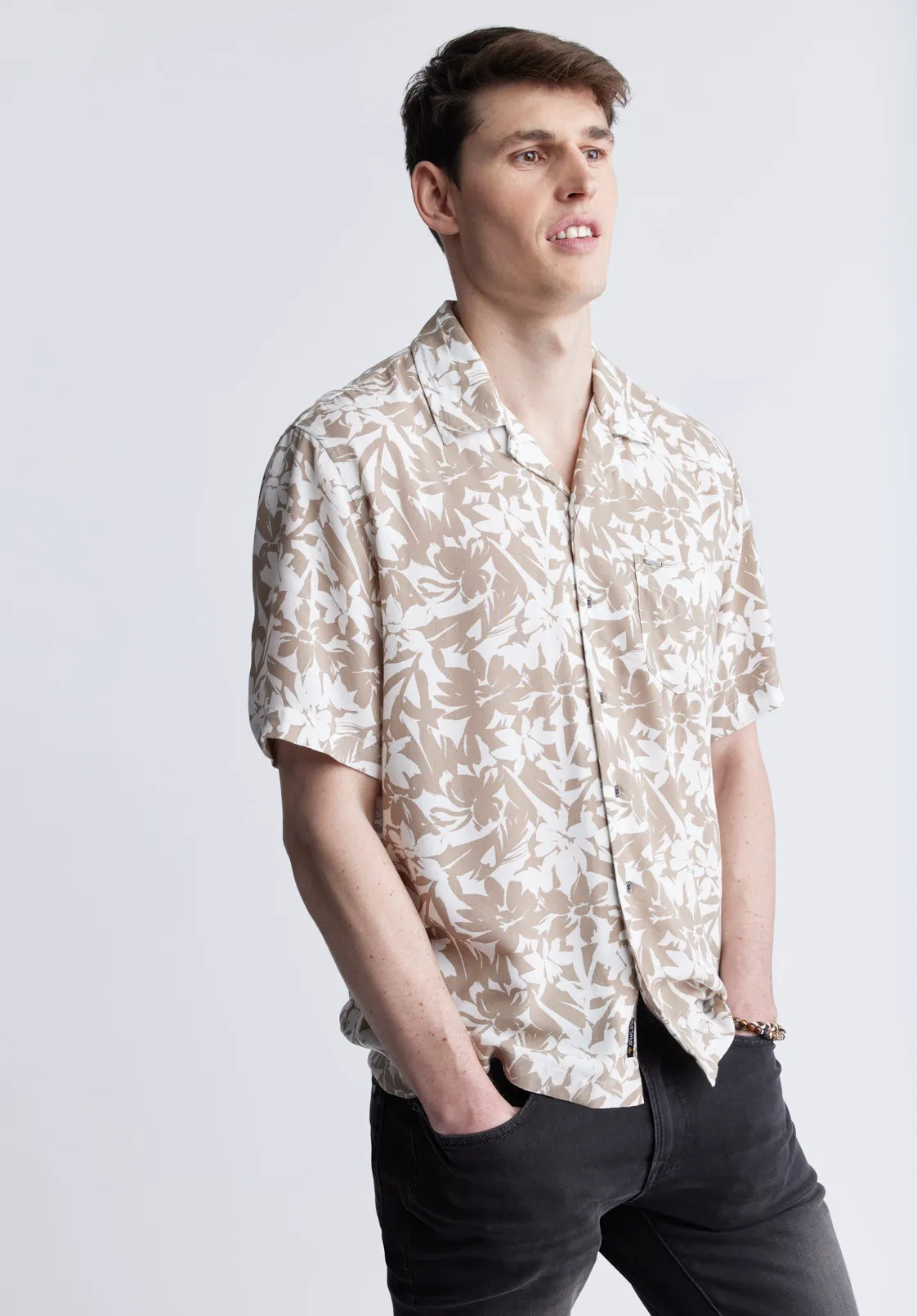 Sandro Men's Short Sleeve Printed Camp Shirt, Tan - BM24364 sold by Buffalo David Bitton product image thumbnail 2