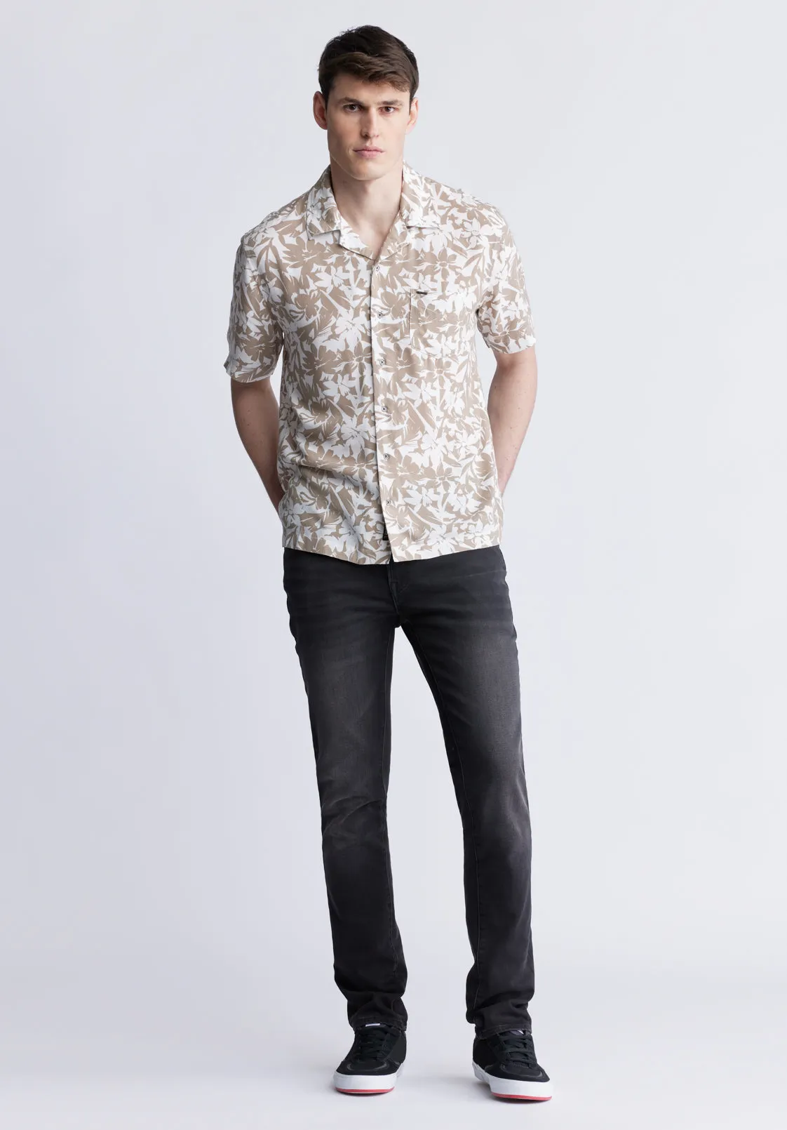 Sandro Men's Short Sleeve Printed Camp Shirt, Tan - BM24364 sold by Buffalo David Bitton product image thumbnail 5