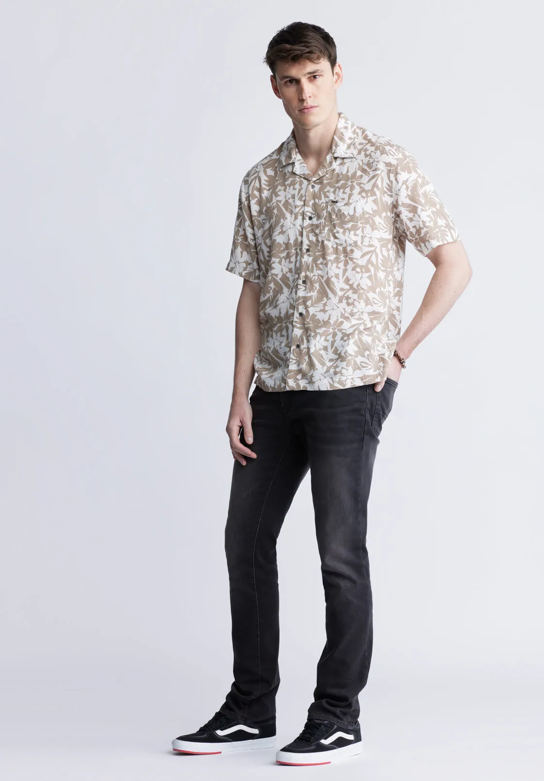 Sandro Men's Short Sleeve Printed Camp Shirt, Tan - BM24364 sold by Buffalo David Bitton product image thumbnail 4