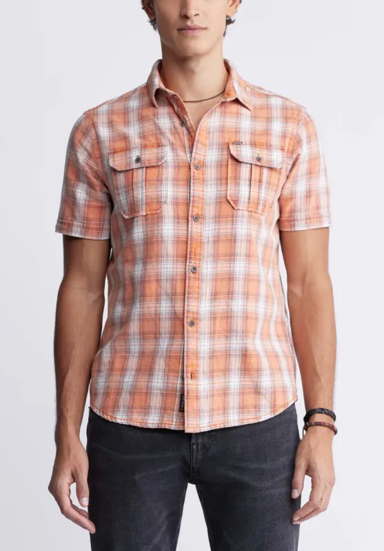 Sazid Men's Short Sleeve Plaid Shirt in Tangerine - BM24281 sold by Buffalo David Bitton