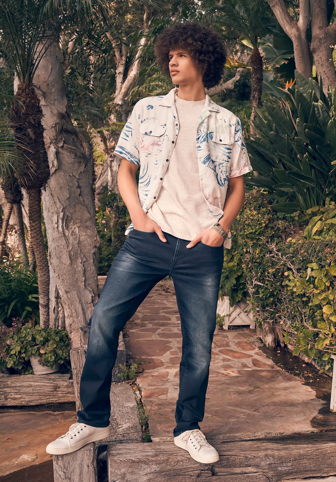 Salaman Men's Short Sleeve Shirt, White with Blue Print - BM24363 sold by Buffalo David Bitton product image thumbnail 2