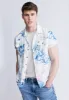 Salaman Men's Short Sleeve Shirt, White with Blue Print - BM24363 sold by Buffalo David Bitton
