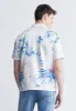 Salaman Men's Short Sleeve Shirt, White with Blue Print - BM24363 sold by Buffalo David Bitton