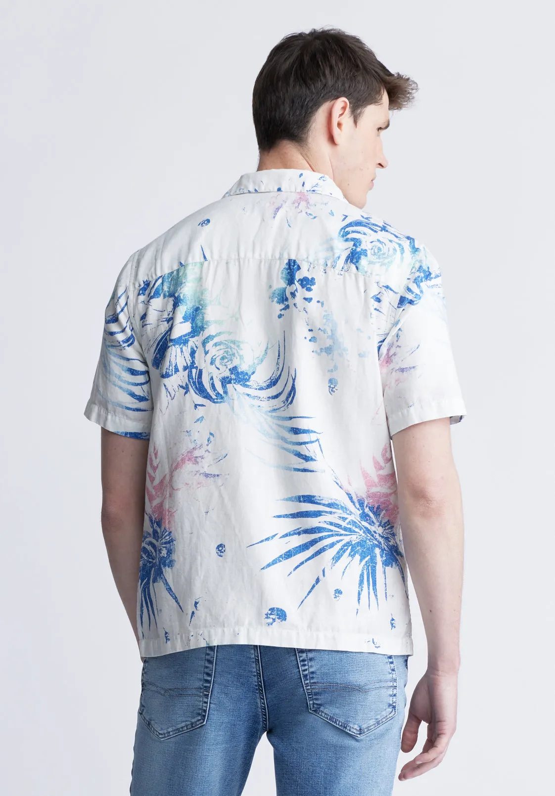 Salaman Men's Short Sleeve Shirt, White with Blue Print - BM24363 sold by Buffalo David Bitton product image thumbnail 4