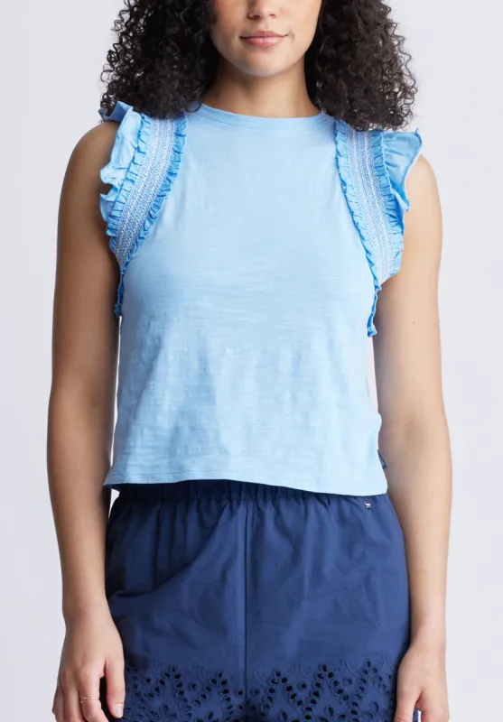 Betina Women's Ruffled Cropped Tank Top, Blue - KT0143S sold by Buffalo David Bitton