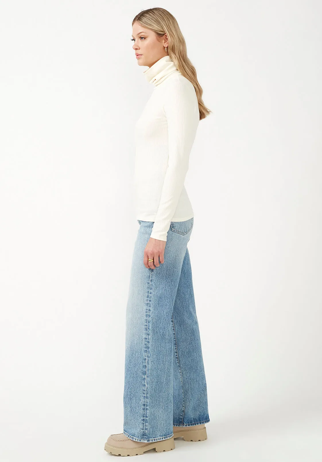 Mavra Women's Ribbed Turtleneck in Egret - KT0052F sold by Buffalo David Bitton product image thumbnail 4