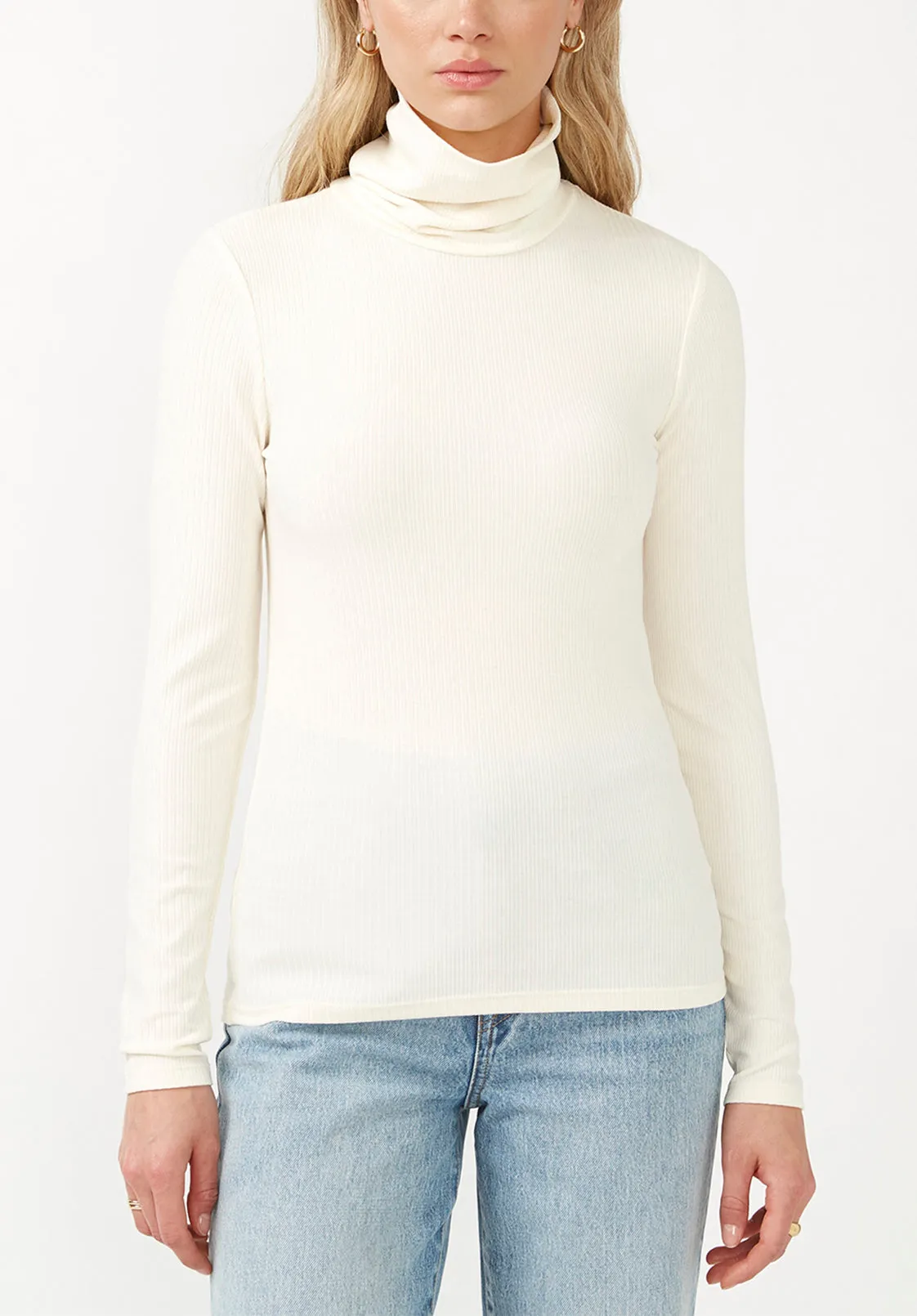 Mavra Women's Ribbed Turtleneck in Egret - KT0052F sold by Buffalo David Bitton
