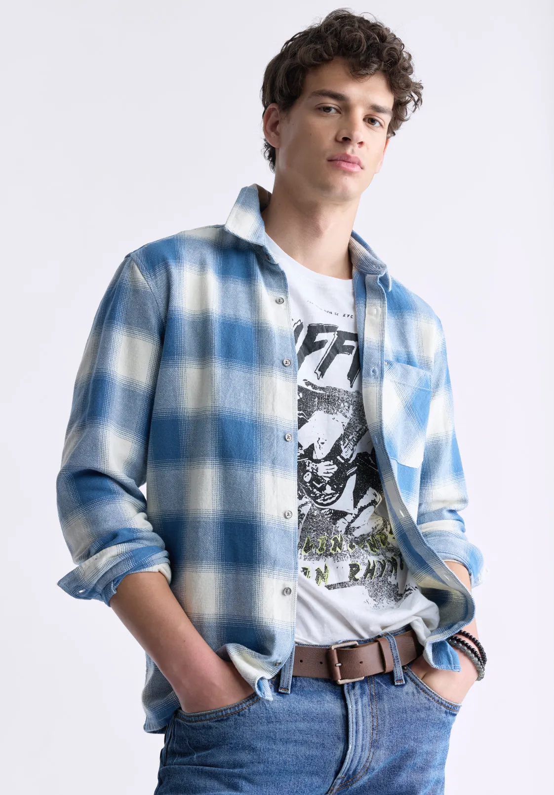 Sinclair Men's Long-Sleeve Plaid Shirt, Blue - BM24428 sold by Buffalo David Bitton product image thumbnail 2