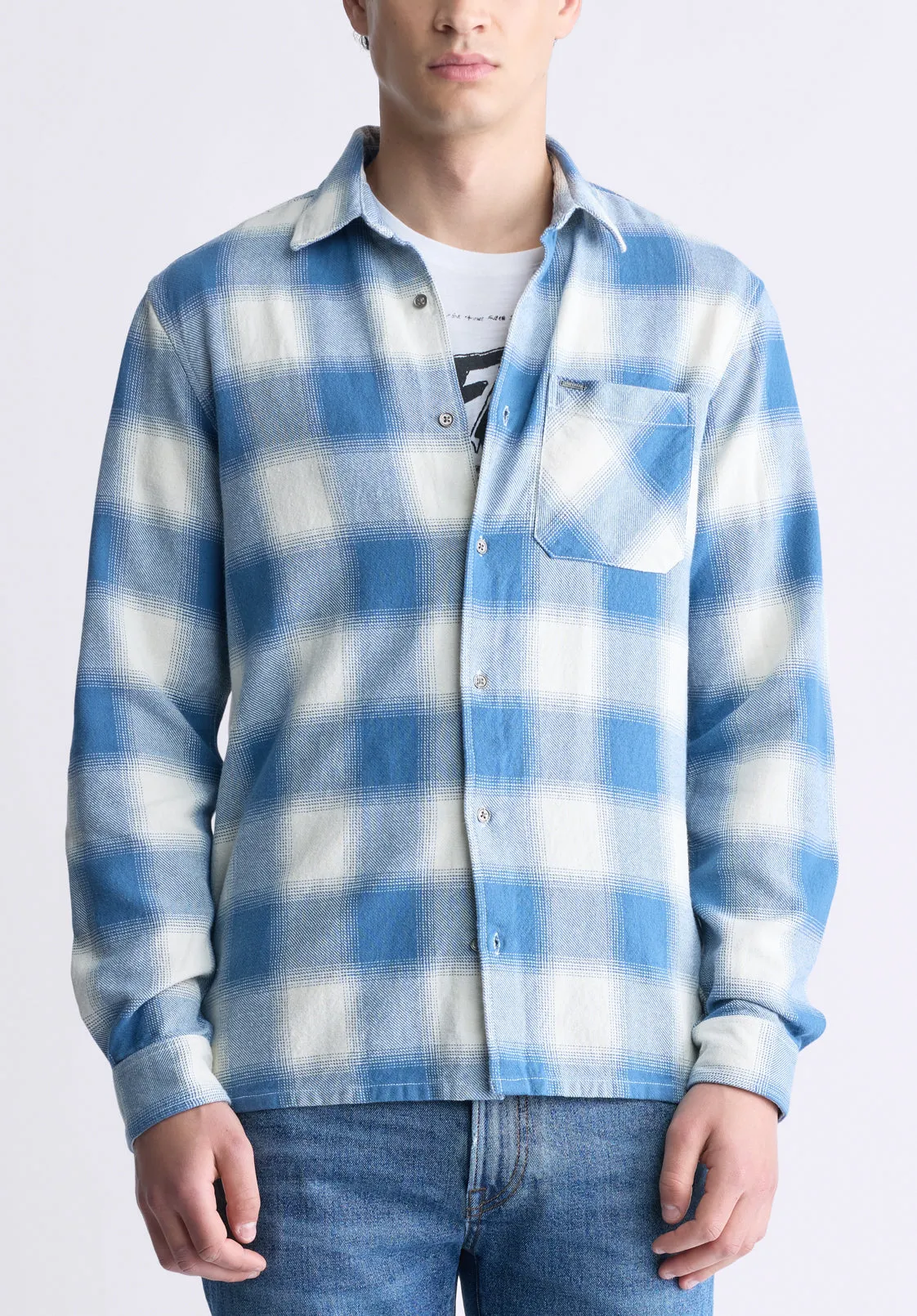 Sinclair Men's Long-Sleeve Plaid Shirt, Blue - BM24428 sold by Buffalo David Bitton