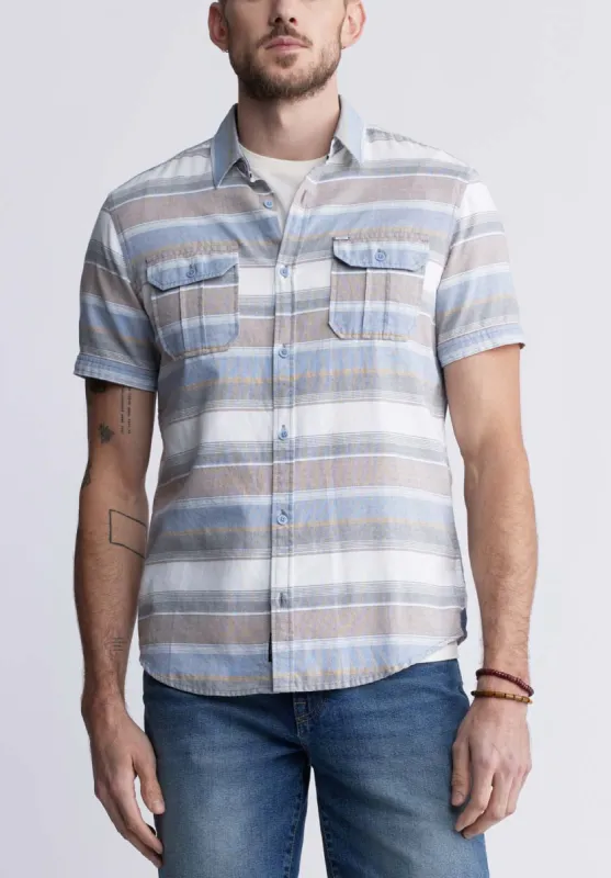 Sodhi Men's Short Sleeve Striped Shirt, Mirage Blue - BM24289 sold by Buffalo David Bitton