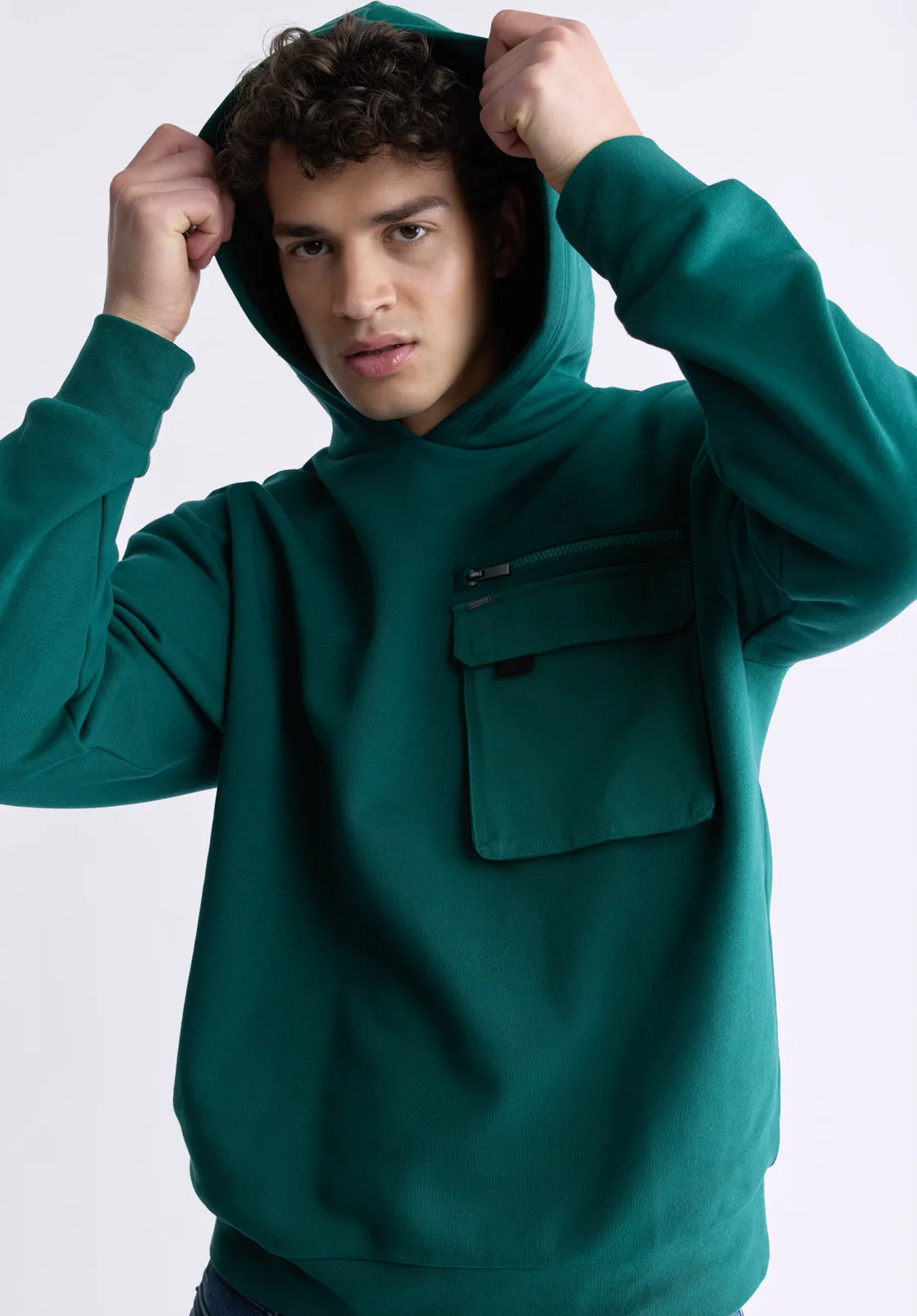 Fabio Men's Hooded Sweatshirt with Chest Pocket, Forest Green - BM24393 sold by Buffalo David Bitton product image thumbnail 5