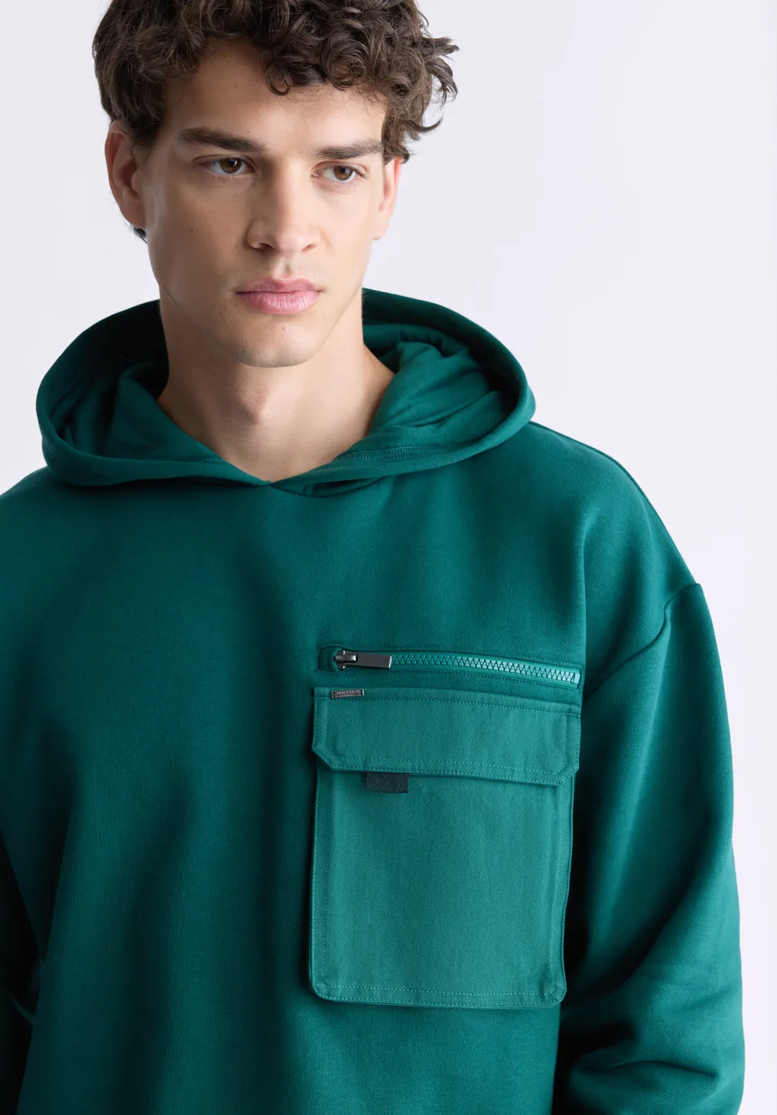 Fabio Men's Hooded Sweatshirt with Chest Pocket, Forest Green - BM24393 sold by Buffalo David Bitton product image thumbnail 2