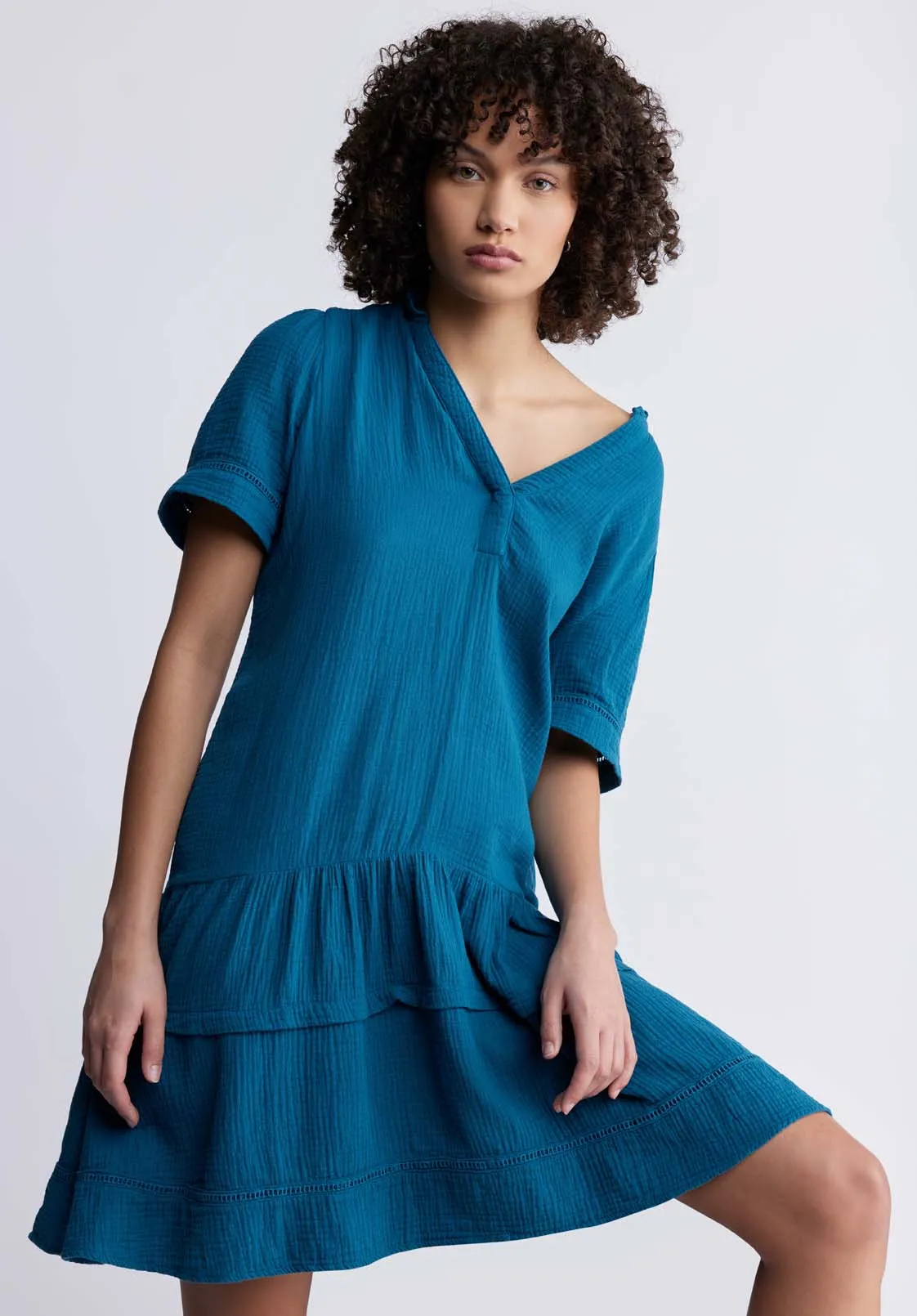 Zinnia Women's Ruffled Dress in Teal Blue - WD0033P sold by Buffalo David Bitton product image thumbnail 2