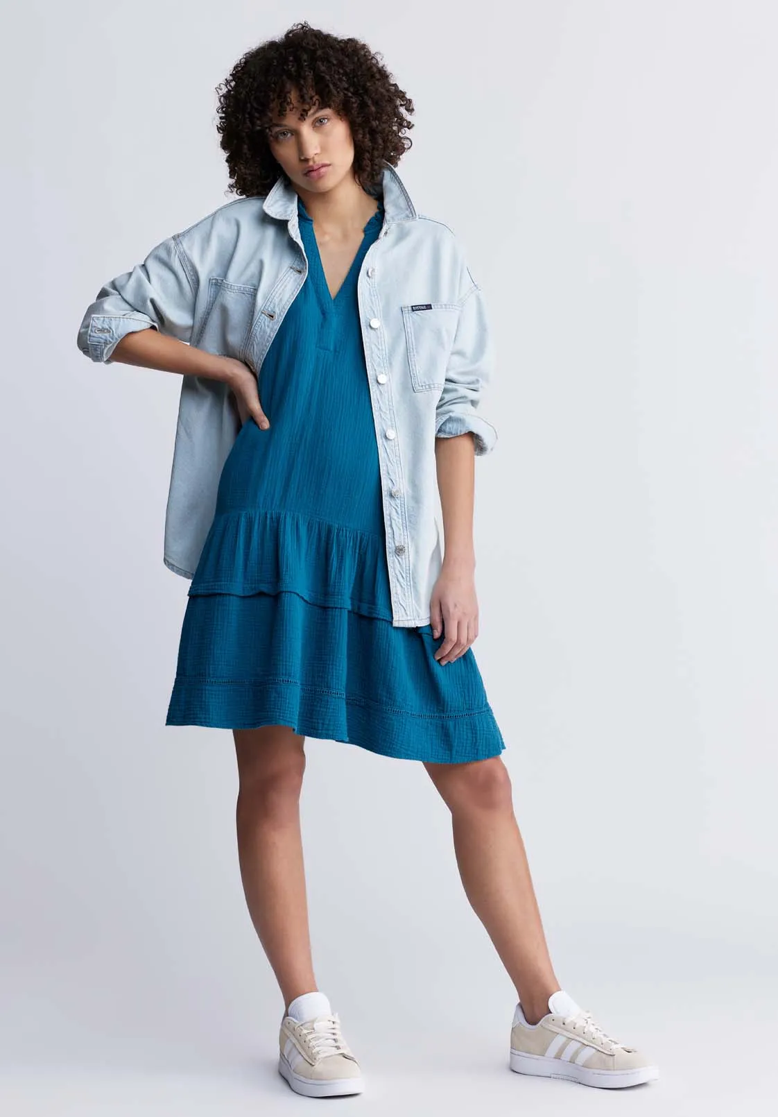 Zinnia Women's Ruffled Dress in Teal Blue - WD0033P sold by Buffalo David Bitton product image thumbnail 5