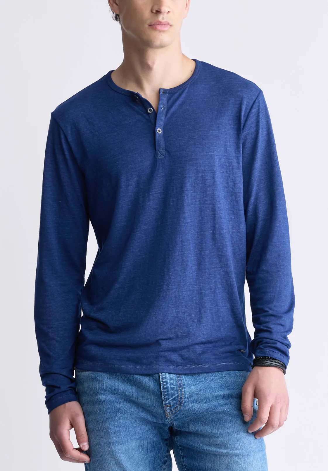 Kaduk Men's Long-Sleeve Burnout Henley Top, Whale - BM24237 sold by Buffalo David Bitton
