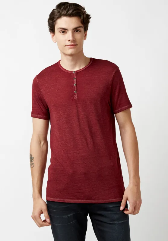 Kasum Buttoned Henley Men's T-Shirt in Dark Red - BM21411 sold by Buffalo David Bitton
