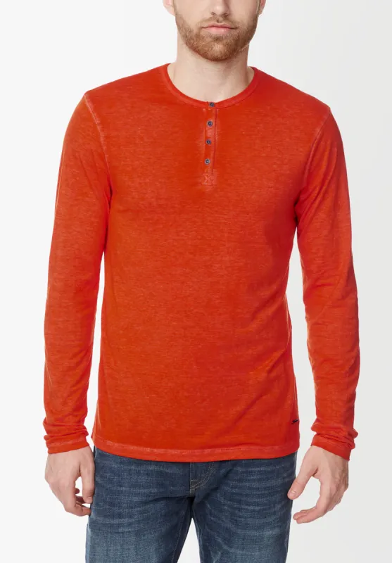 Kaduk Men's Long-Sleeve Burnout Henley Top in Orange - BM23992 sold by Buffalo David Bitton