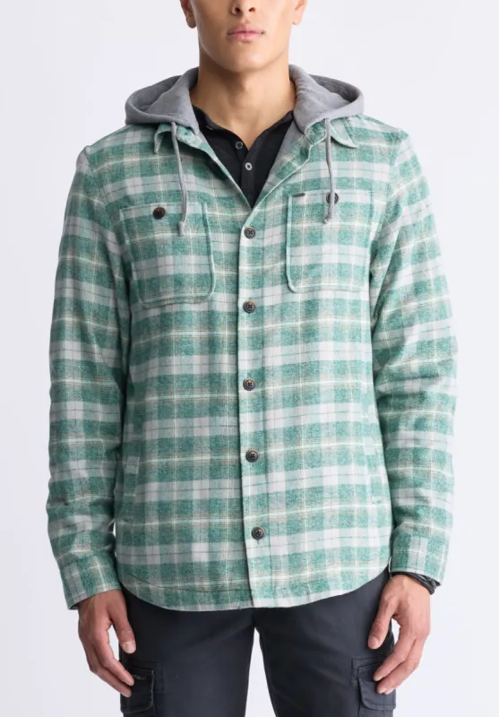 Jakeim Men's Plaid Hooded Shacket, Grey & Green - BM24443 sold by Buffalo David Bitton