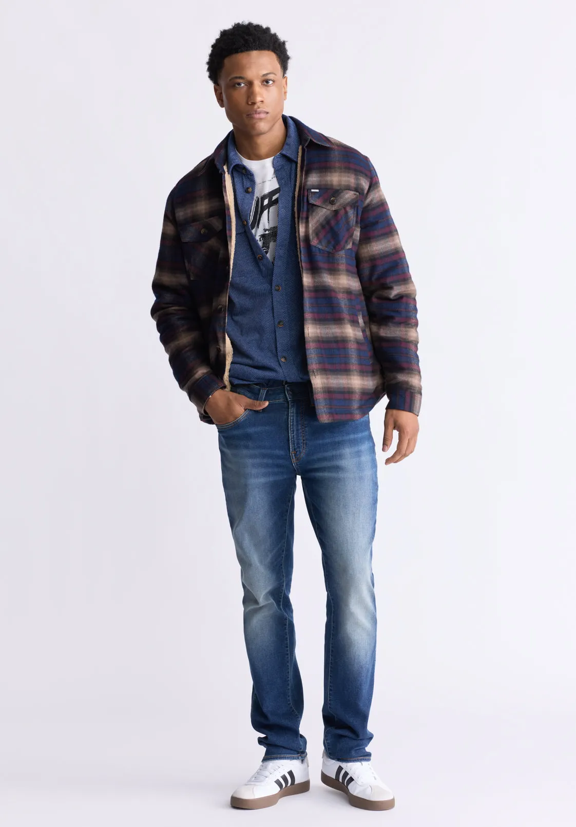 Jalika Men's Plaid Shacket with Sherpa Lining, Whale & Beige - BM24447 sold by Buffalo David Bitton product image thumbnail 5