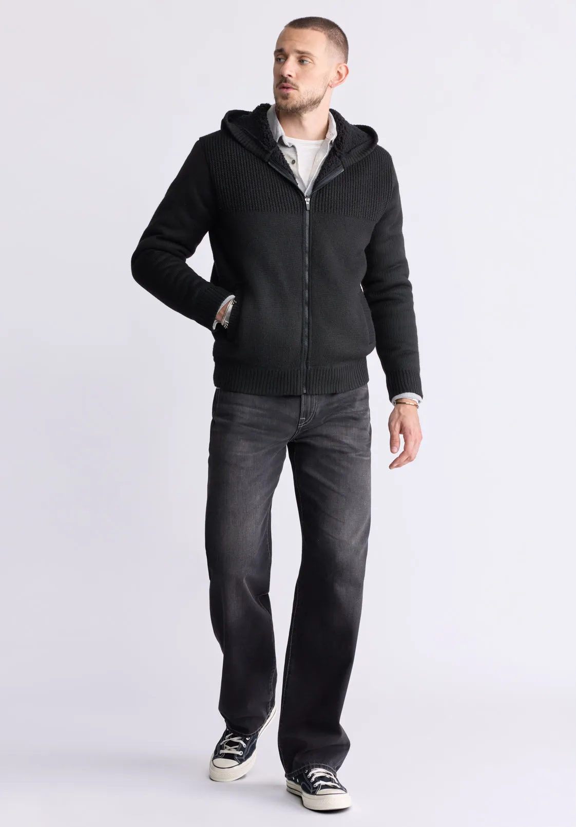 Walmick Men's Full-Zip Knit Hoodie with Sherpa Lining, Black - BM24477 sold by Buffalo David Bitton product image thumbnail 5