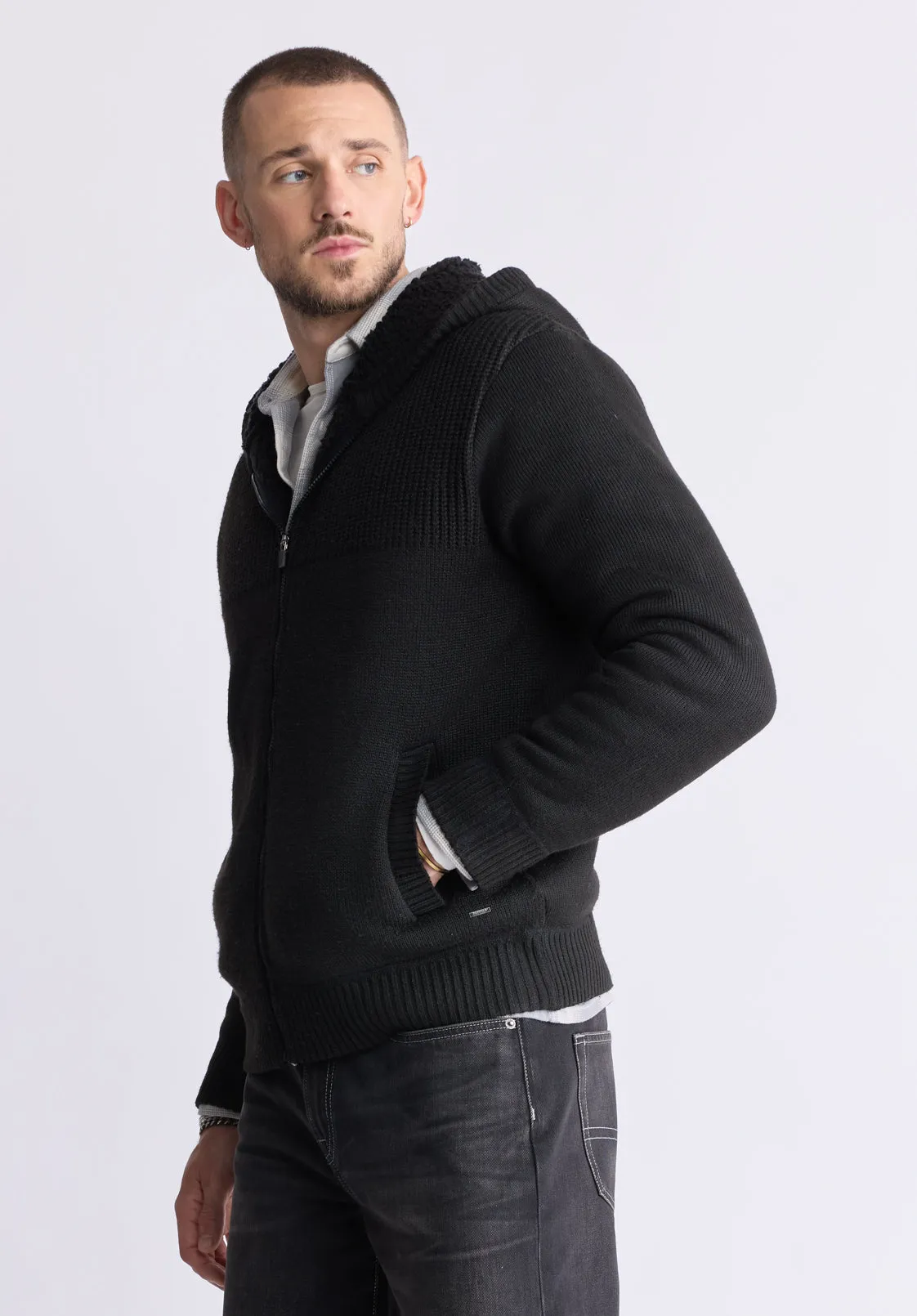 Walmick Men's Full-Zip Knit Hoodie with Sherpa Lining, Black - BM24477 sold by Buffalo David Bitton product image thumbnail 3