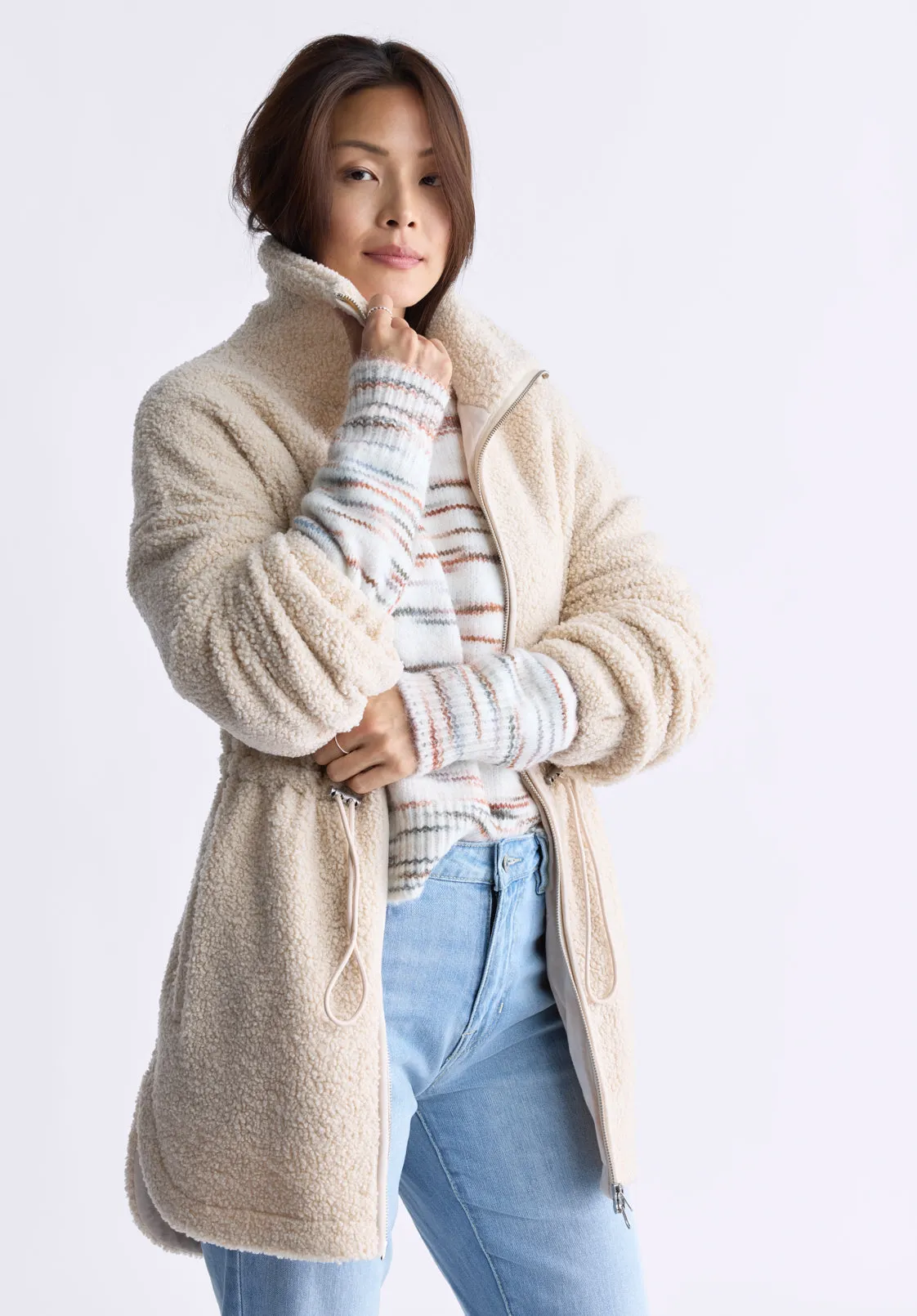 Citra Women's Cinch-Waist Full-Zip Sherpa Coat, Oatmeal - JK0038F sold by Buffalo David Bitton product image thumbnail 3