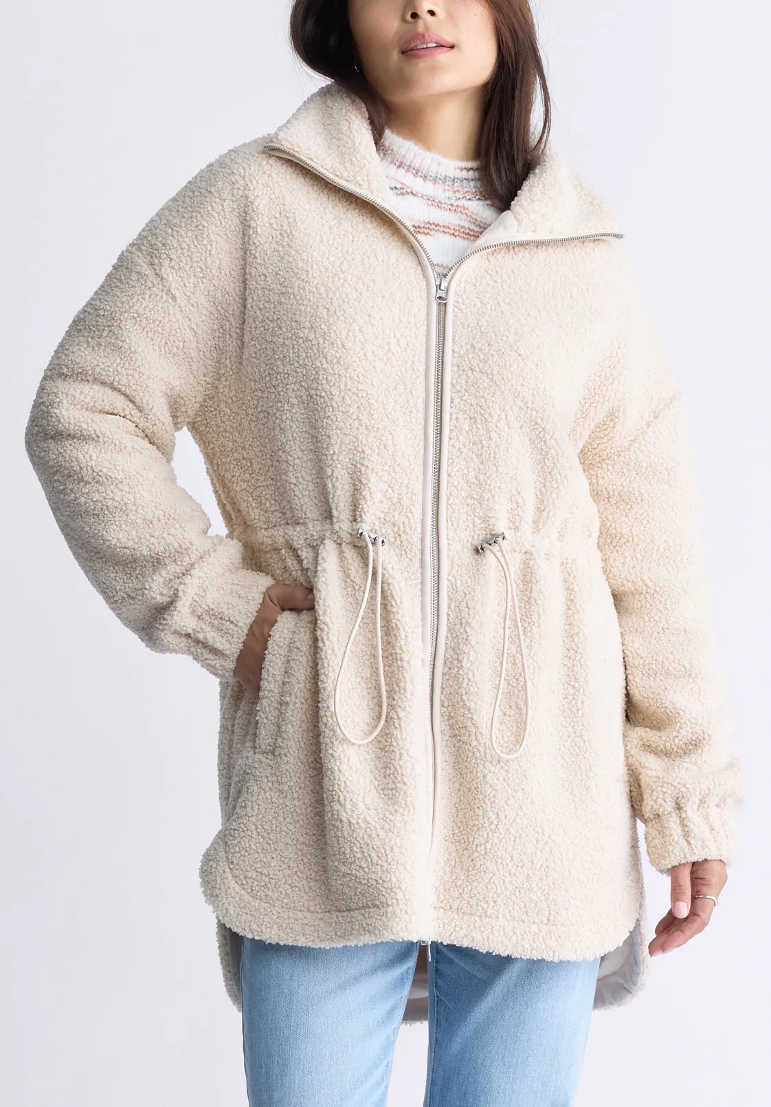 Citra Women's Cinch-Waist Full-Zip Sherpa Coat, Oatmeal - JK0038F sold by Buffalo David Bitton