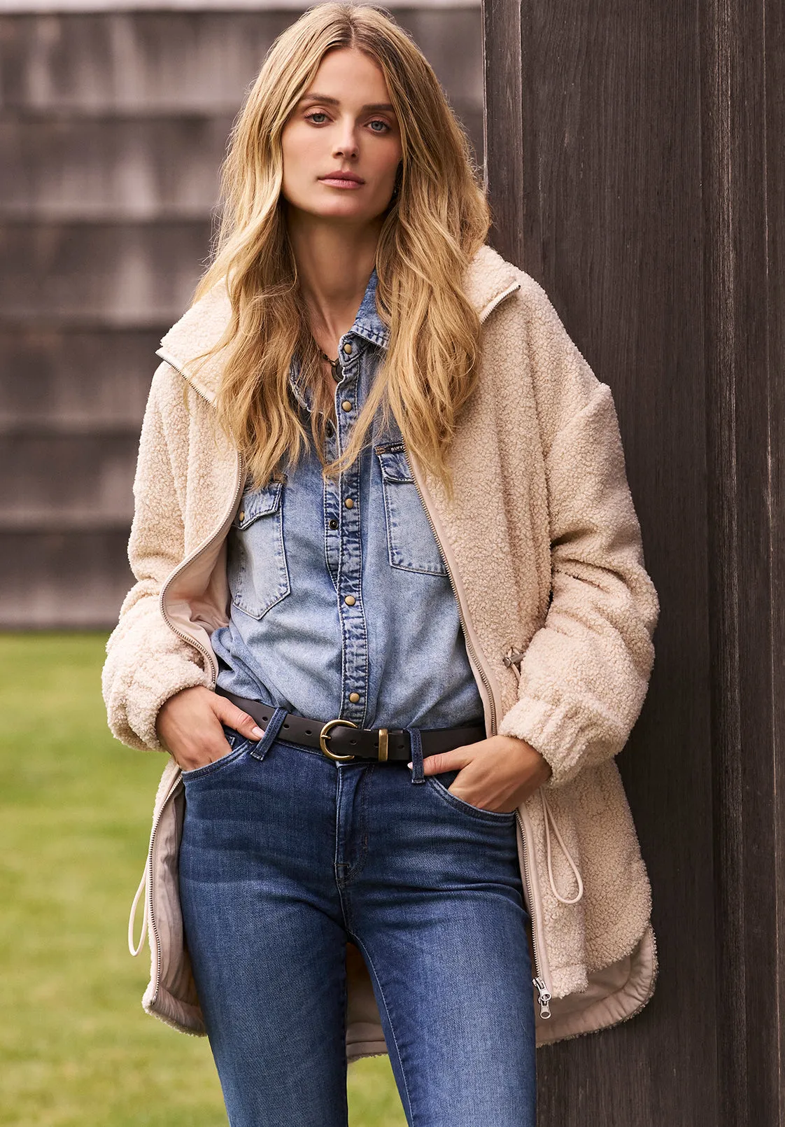 Citra Women's Cinch-Waist Full-Zip Sherpa Coat, Oatmeal - JK0038F sold by Buffalo David Bitton product image thumbnail 2