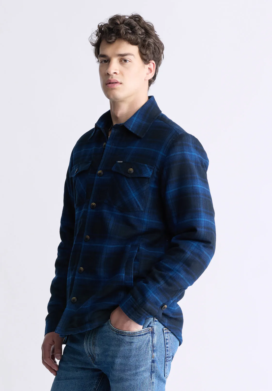 Jalika Men's Plaid Shacket with Sherpa Lining, Black & Navy - BM24447 sold by Buffalo David Bitton product image thumbnail 3