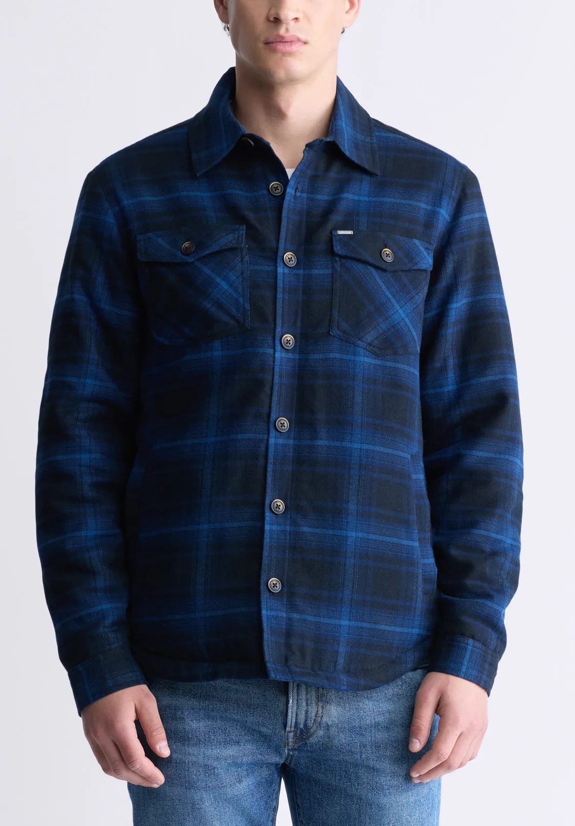 Jalika Men's Plaid Shacket with Sherpa Lining, Black & Navy - BM24447 sold by Buffalo David Bitton