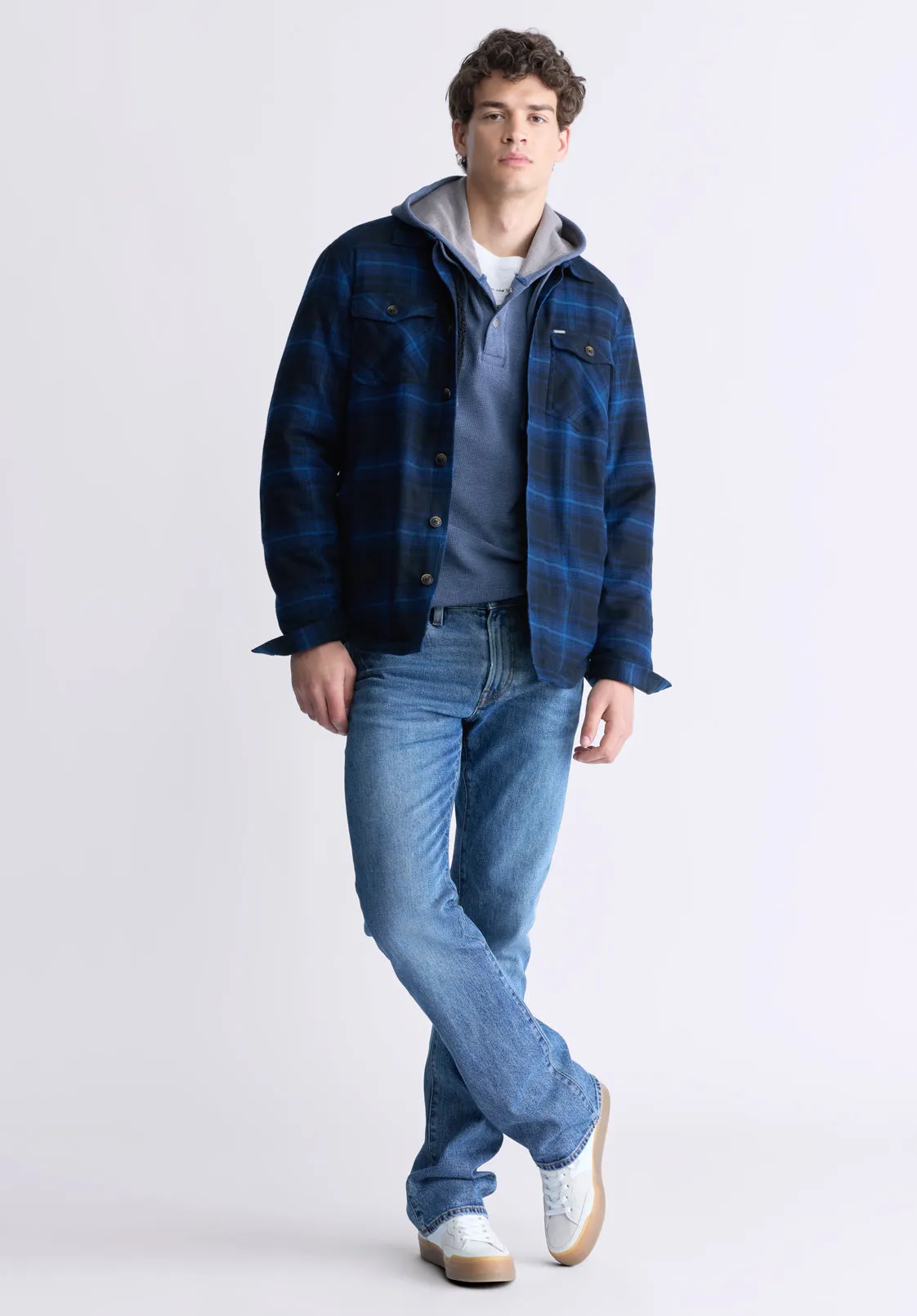 Jalika Men's Plaid Shacket with Sherpa Lining, Black & Navy - BM24447 sold by Buffalo David Bitton product image thumbnail 5