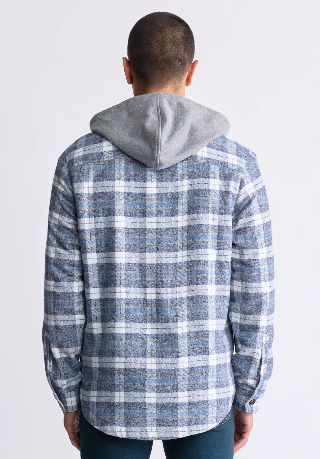 Jakeim Men's Plaid Hooded Shacket, Grey & Blue - BM24443 sold by Buffalo David Bitton product image thumbnail 5