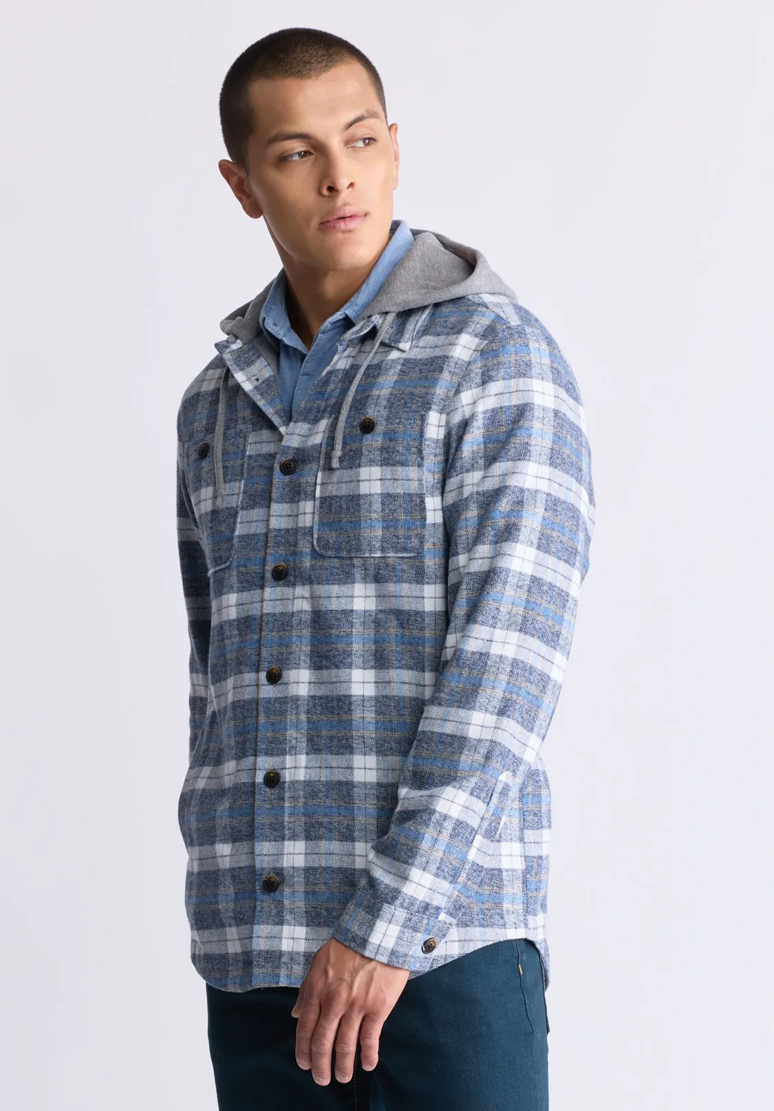 Jakeim Men's Plaid Hooded Shacket, Grey & Blue - BM24443 sold by Buffalo David Bitton product image thumbnail 4