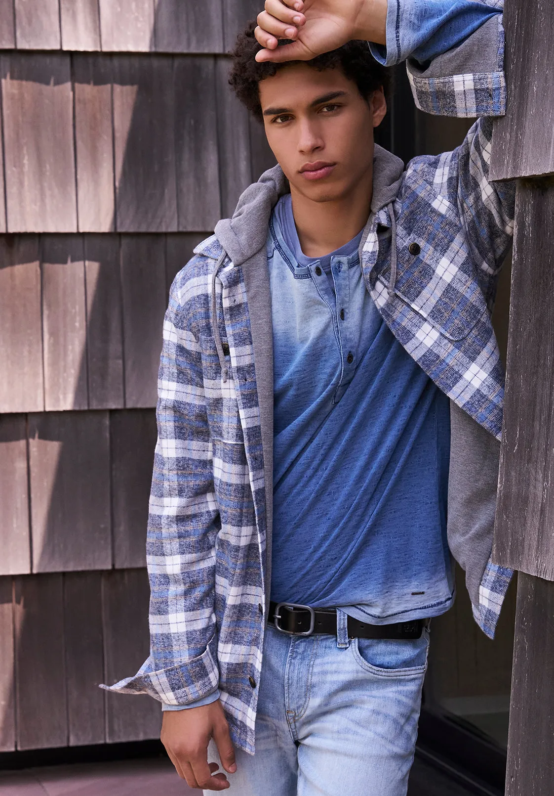 Jakeim Men's Plaid Hooded Shacket, Grey & Blue - BM24443 sold by Buffalo David Bitton product image thumbnail 2