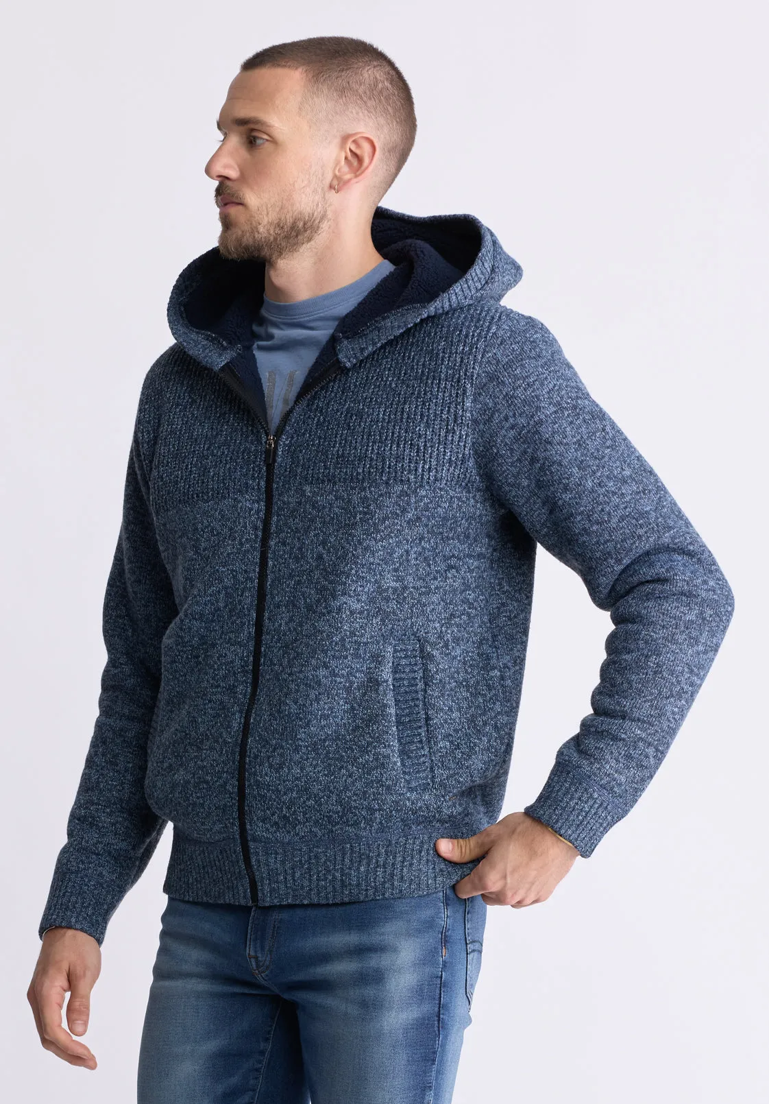 Walmick Men's Full-Zip Knit Hoodie with Sherpa Lining, Mirage Blue - BM24477 sold by Buffalo David Bitton product image thumbnail 3