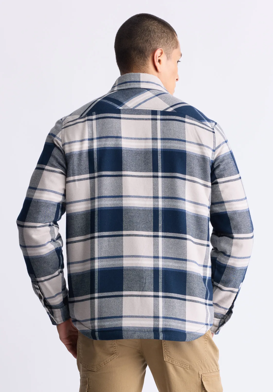 Jalika Men's Plaid Shacket with Sherpa Lining, Cream & Navy - BM24447 sold by Buffalo David Bitton product image thumbnail 5