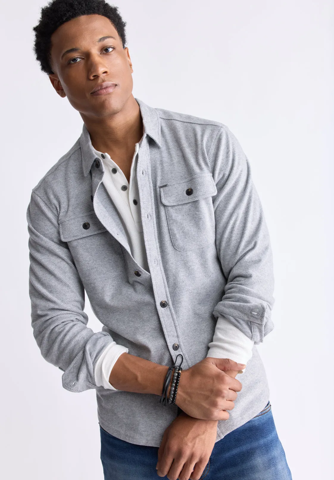 Sigge Men's Long-Sleeve Blanket Shirt with Chest Pockets, Light Grey - BM24460 sold by Buffalo David Bitton product image thumbnail 2